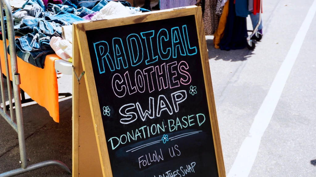 Radical Clothes Swap donations chalk board sign